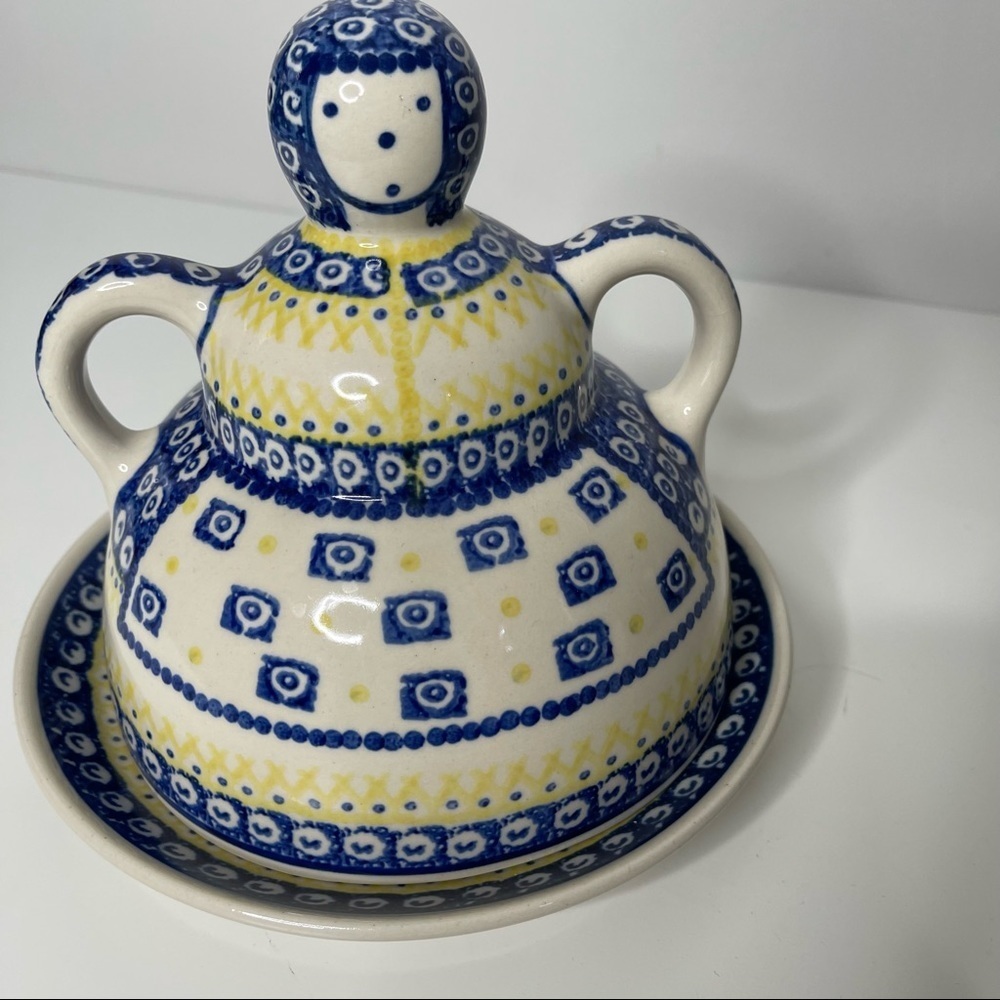 Polish Pottery Cheese Lady Dish, Boleslawiec Pottery Ceramika Artystyczna